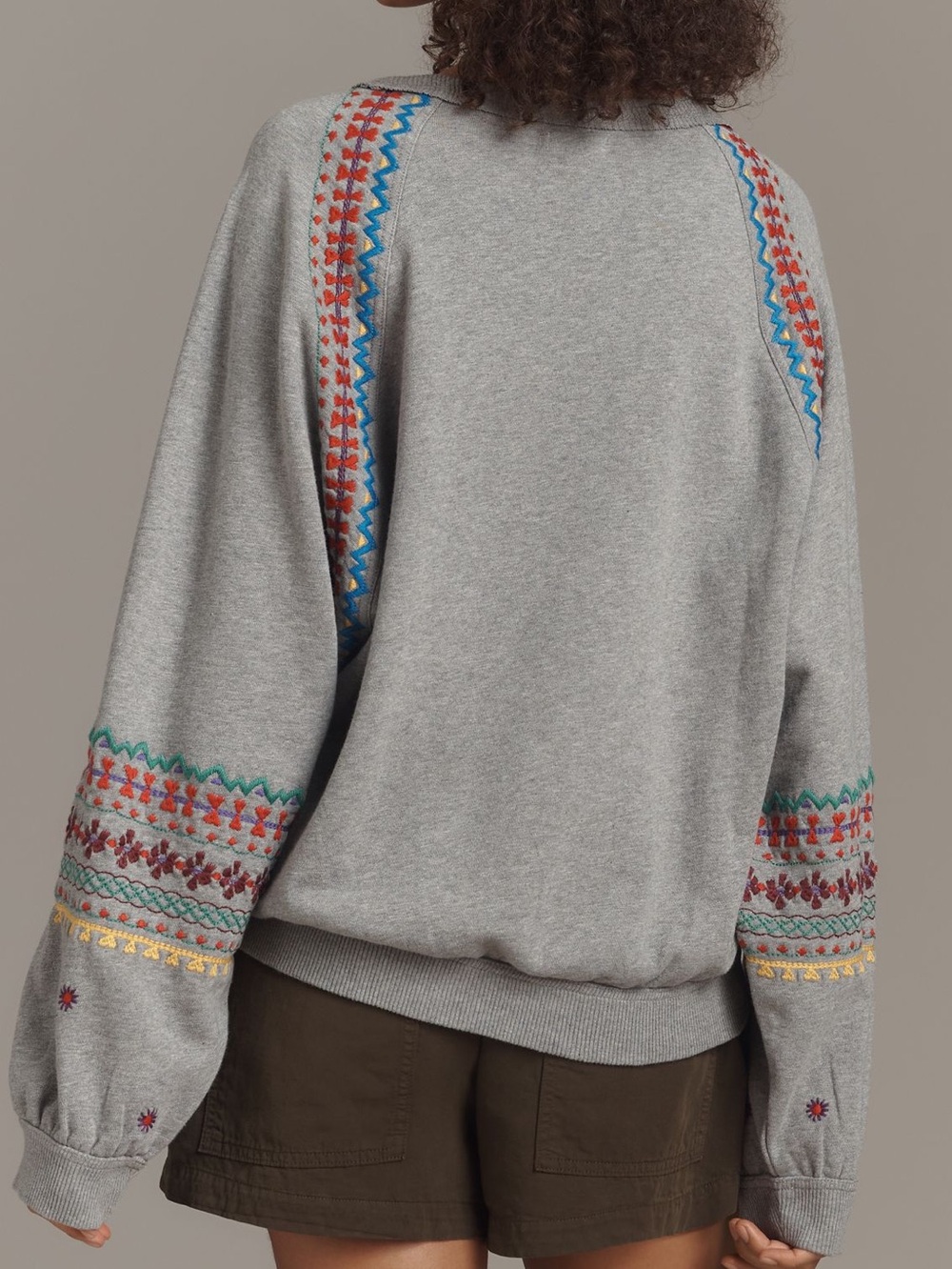 🏜️Anthropologie Embroidered Pullover Sweatshirt Pilcro New Grey XL Landscape - Picture 3 of 14